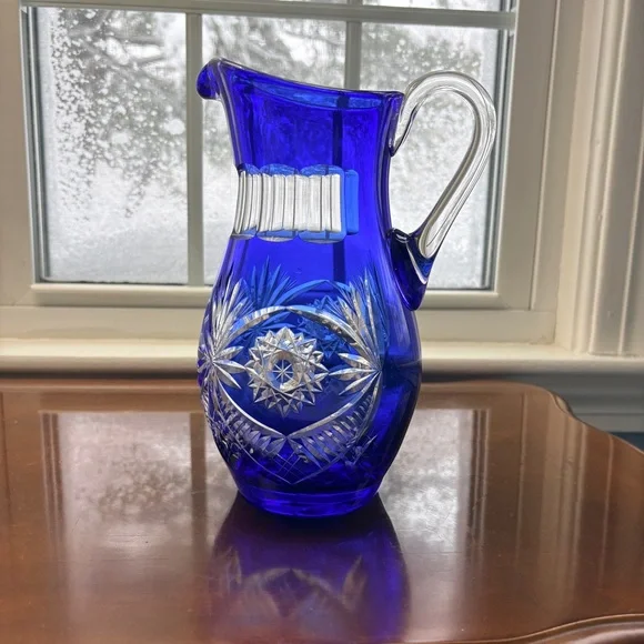 Bohemian Cobalt Blue Cut Crystal Pitcher | Hand Cut Czech Lead Crystal Barware - Picture 15 of 15